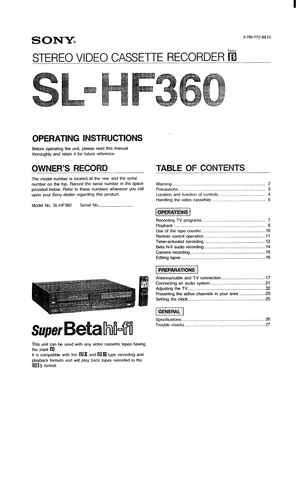 Sony SL-HF360 User Manual