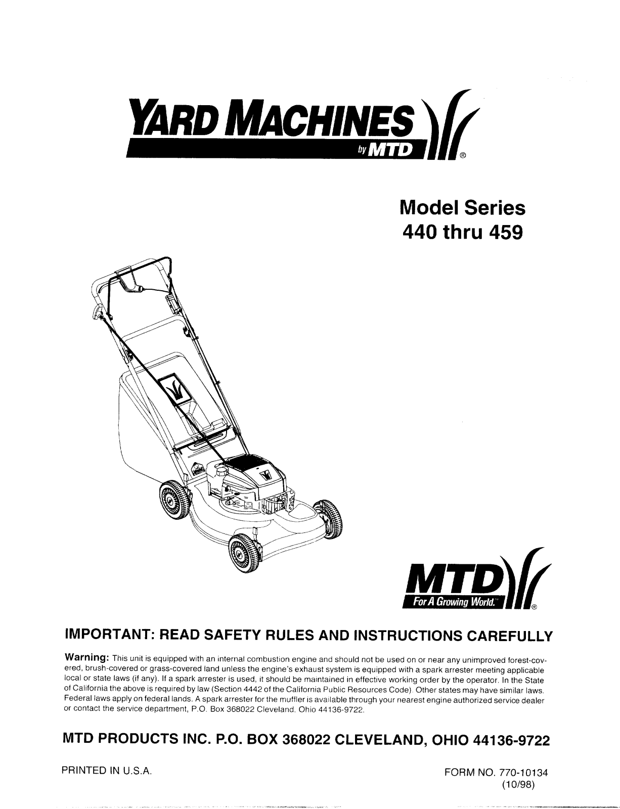 MTD 440, 459 User Manual