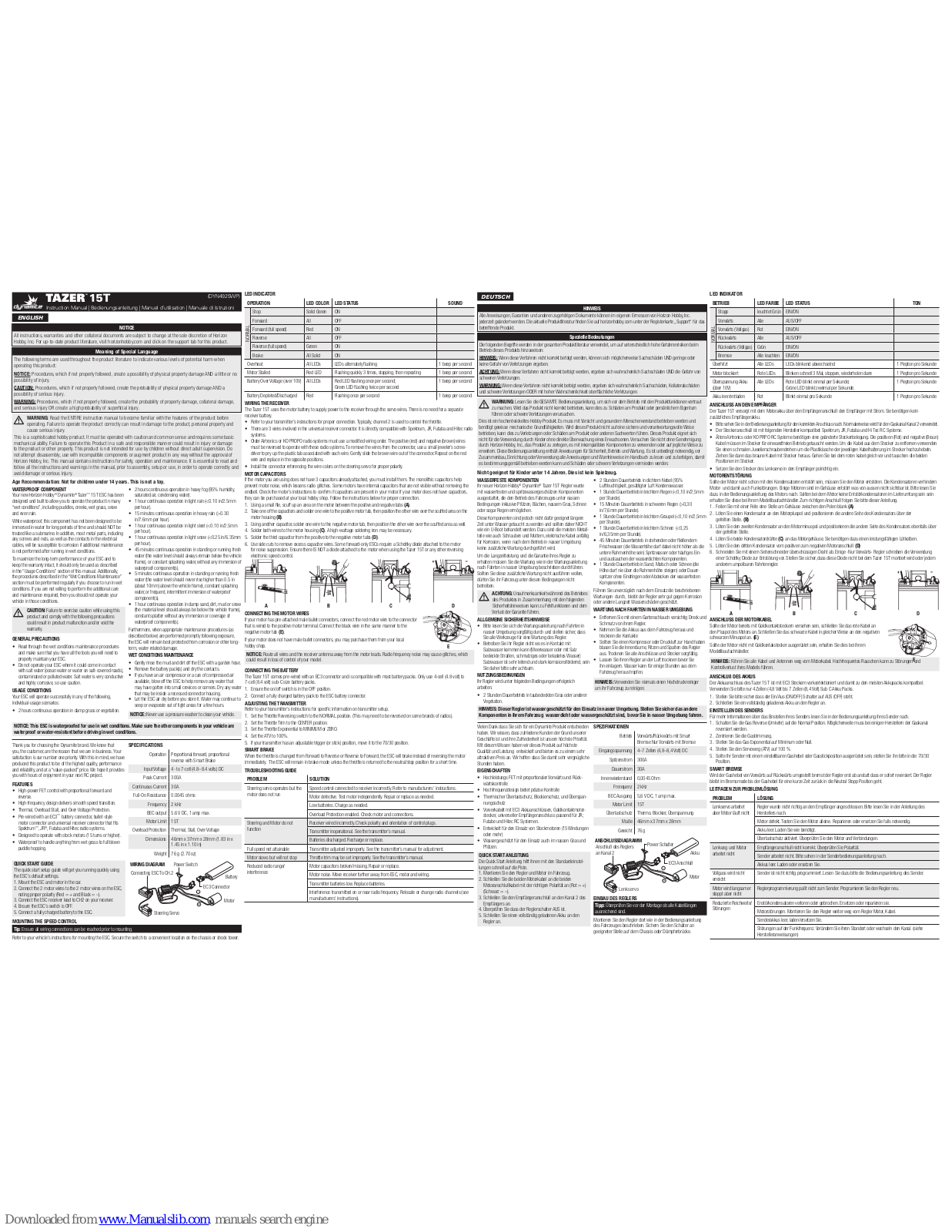 Dynamite TAZER 15T, DYN4925WP Instruction Manual