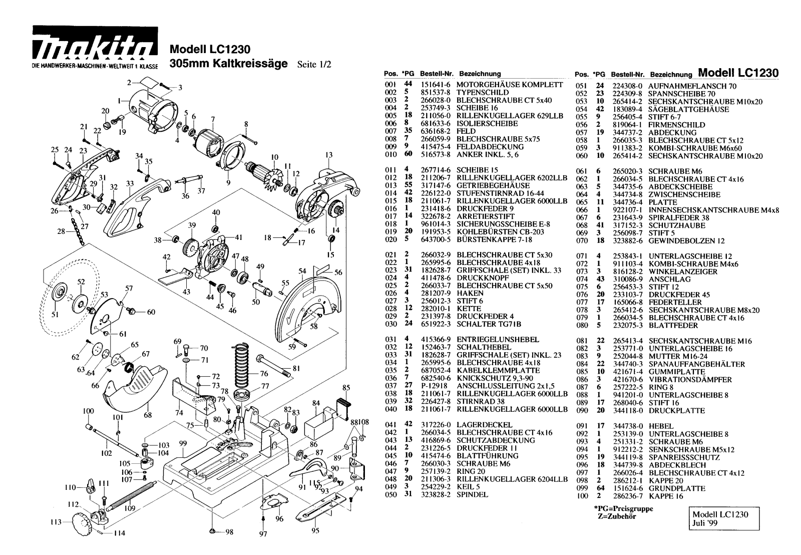 Makita LC1230 REMPLACEMENT PARTS