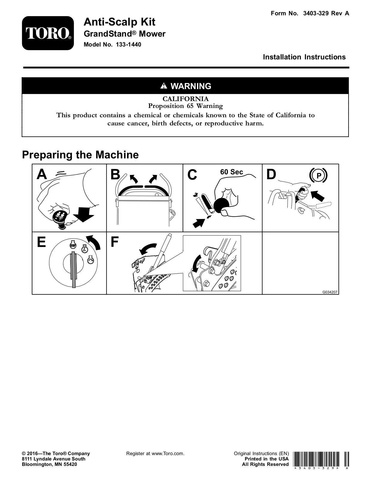 Toro 133-1440 Installation Instructions