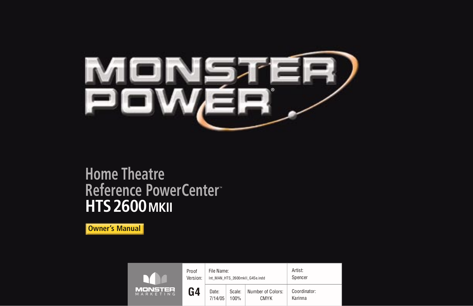 Monster Cable HTS 2600 MKII User Manual