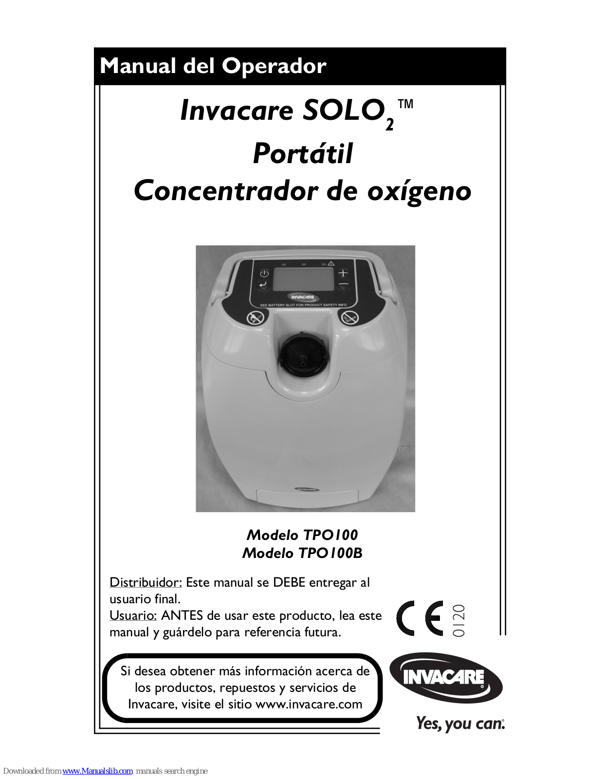 Invacare TPO100B, Invacare SOLO2 TPO100, Invacare SOLO2 TPO100B Manual Del Operador