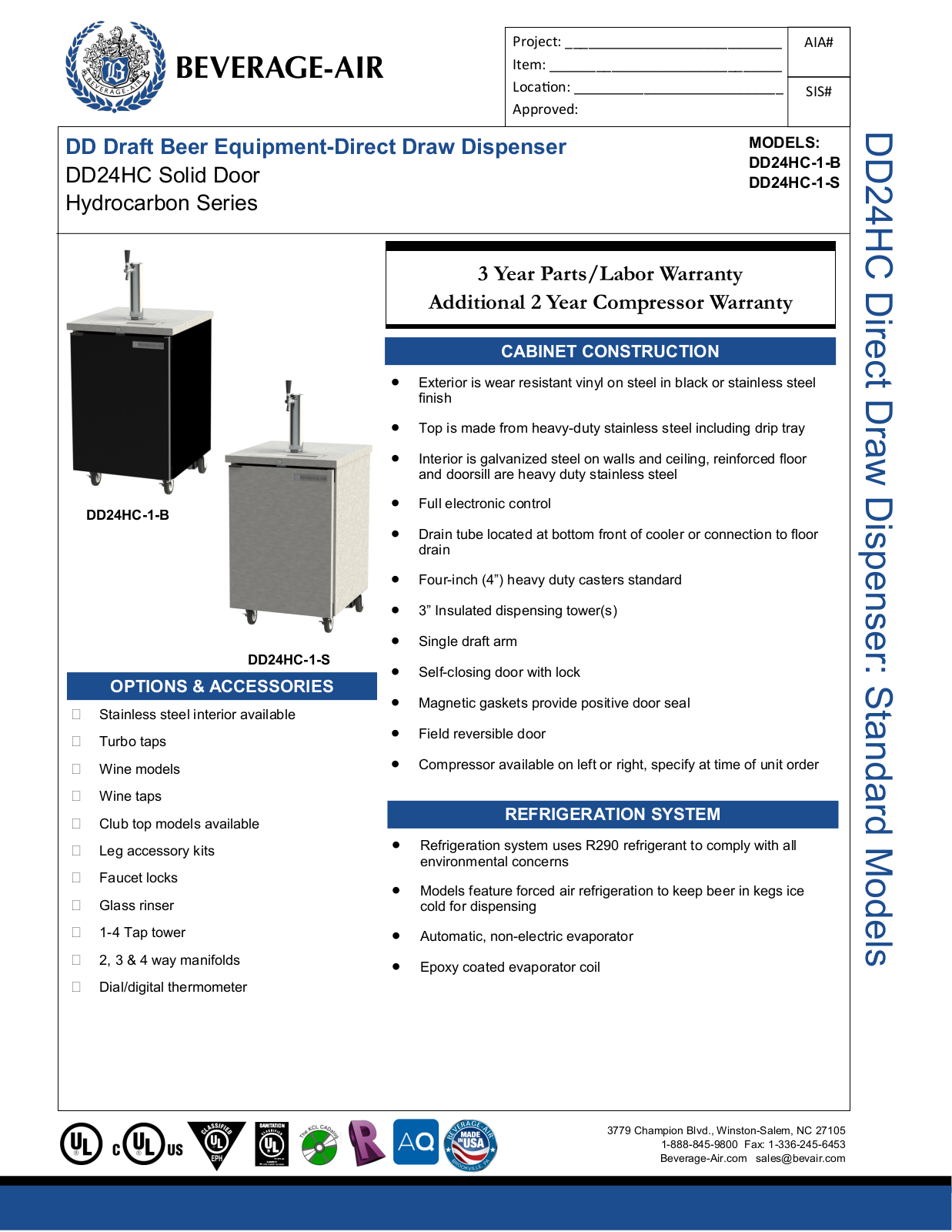 Beverage-Air DD24HC1S Specifications