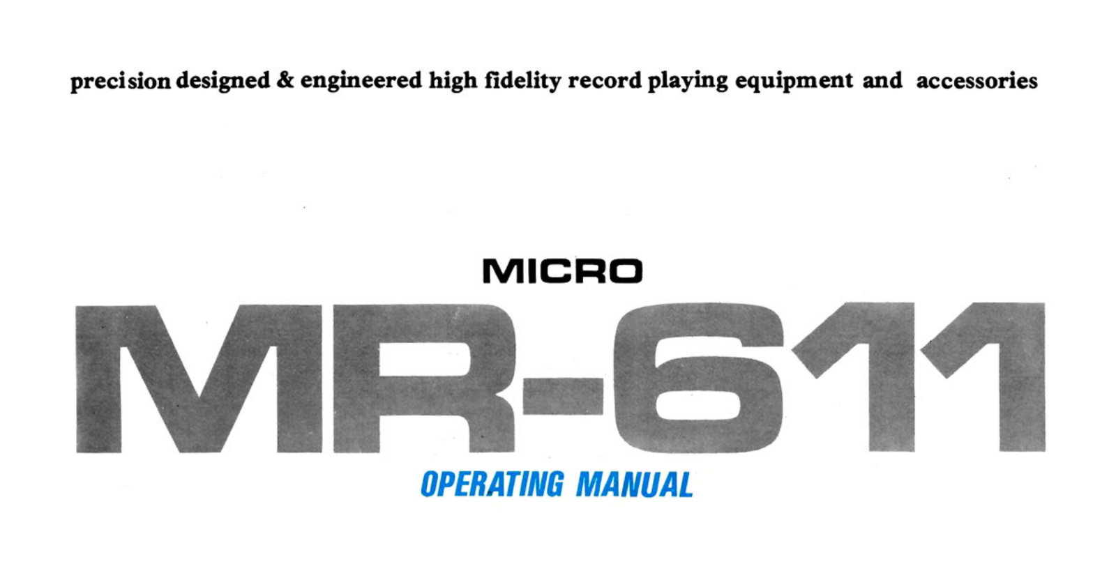 Micro Seiki MR-611 Owners manual