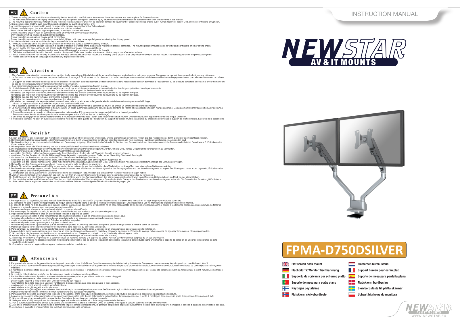 Newstar FPMA-D750DSILVER User Manual