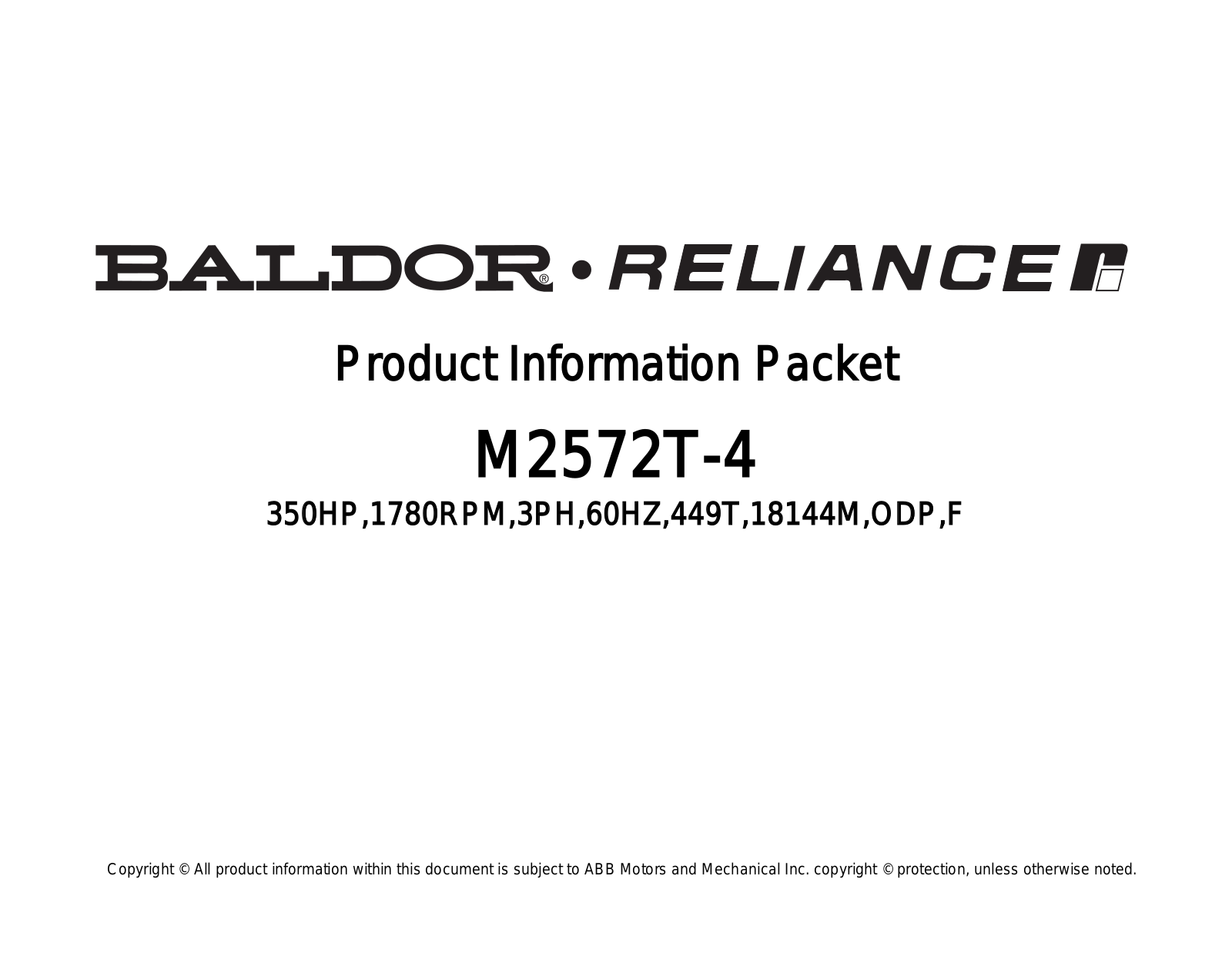 Baldor M2572T-4 Product Information Sheet