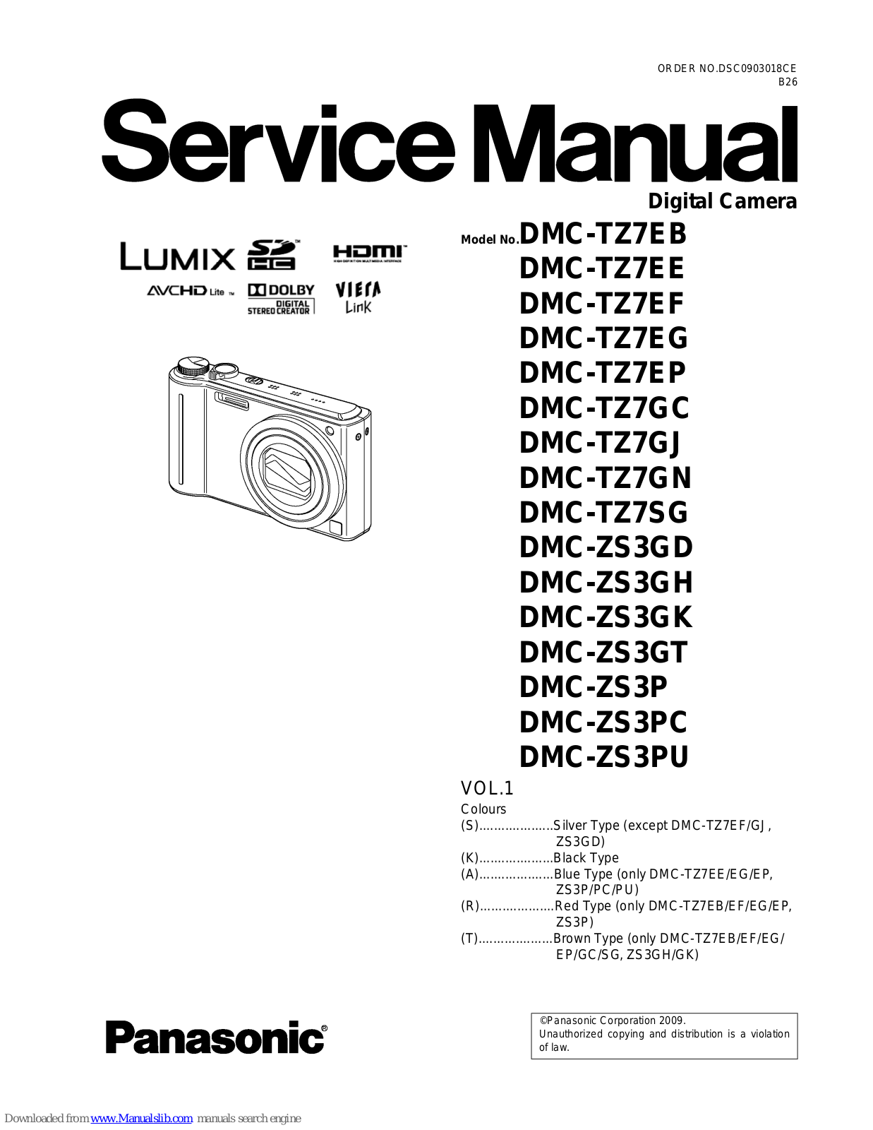 Panasonic DMC-TZ7EF, DMC-TZ7EP, DMC-TZ7EG, DMC-TZ7GC, DMC-TZ7EE Service Manual