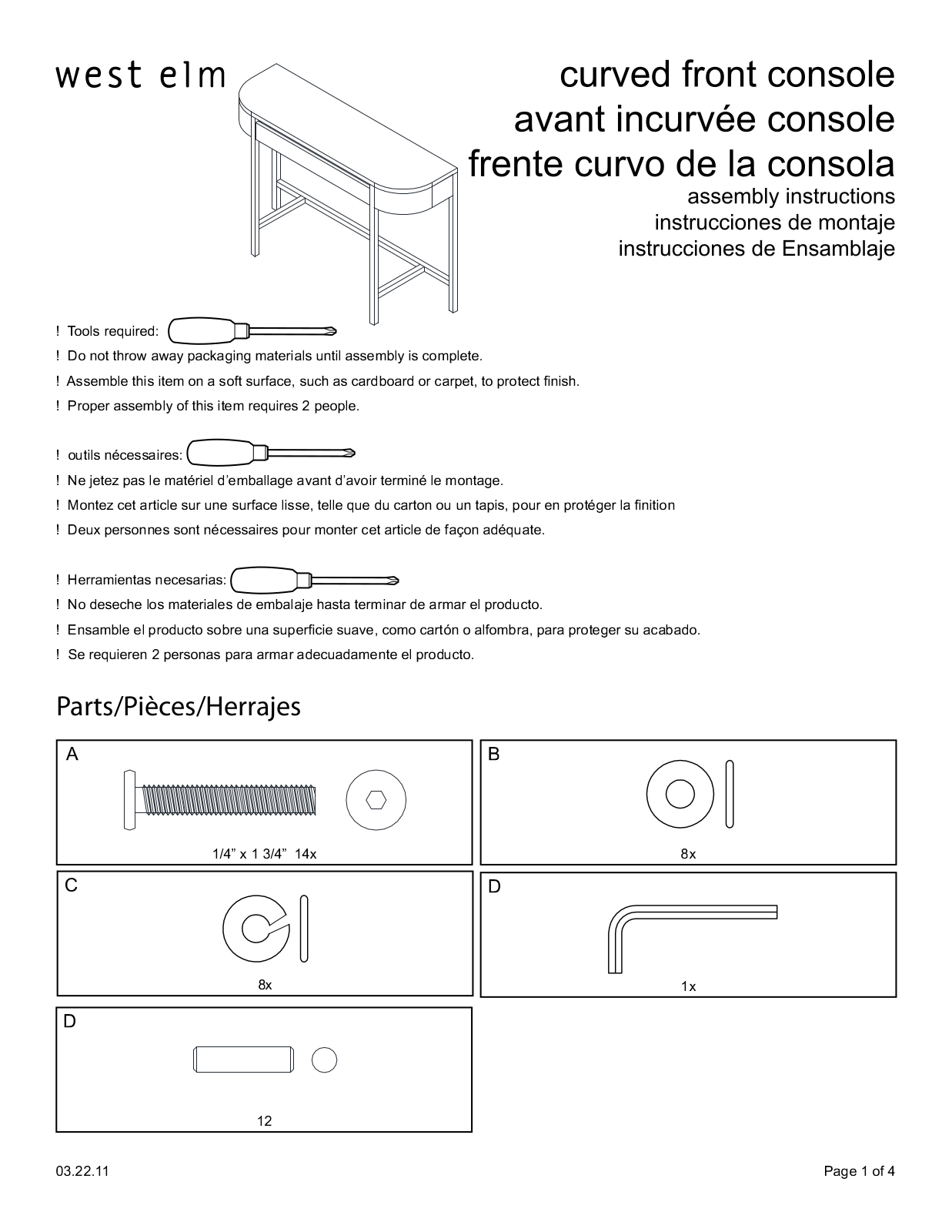 West Elm Curved Front Console Assembly Instruction