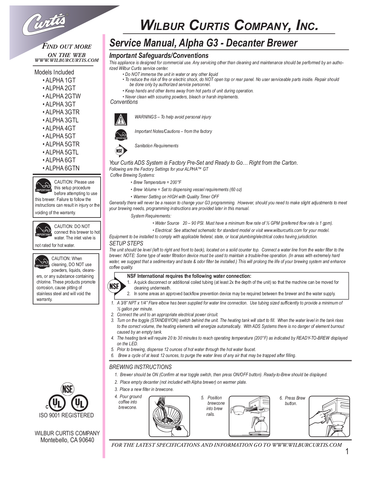 Wilbur Curtis ALPHA-3GT Operators Manual