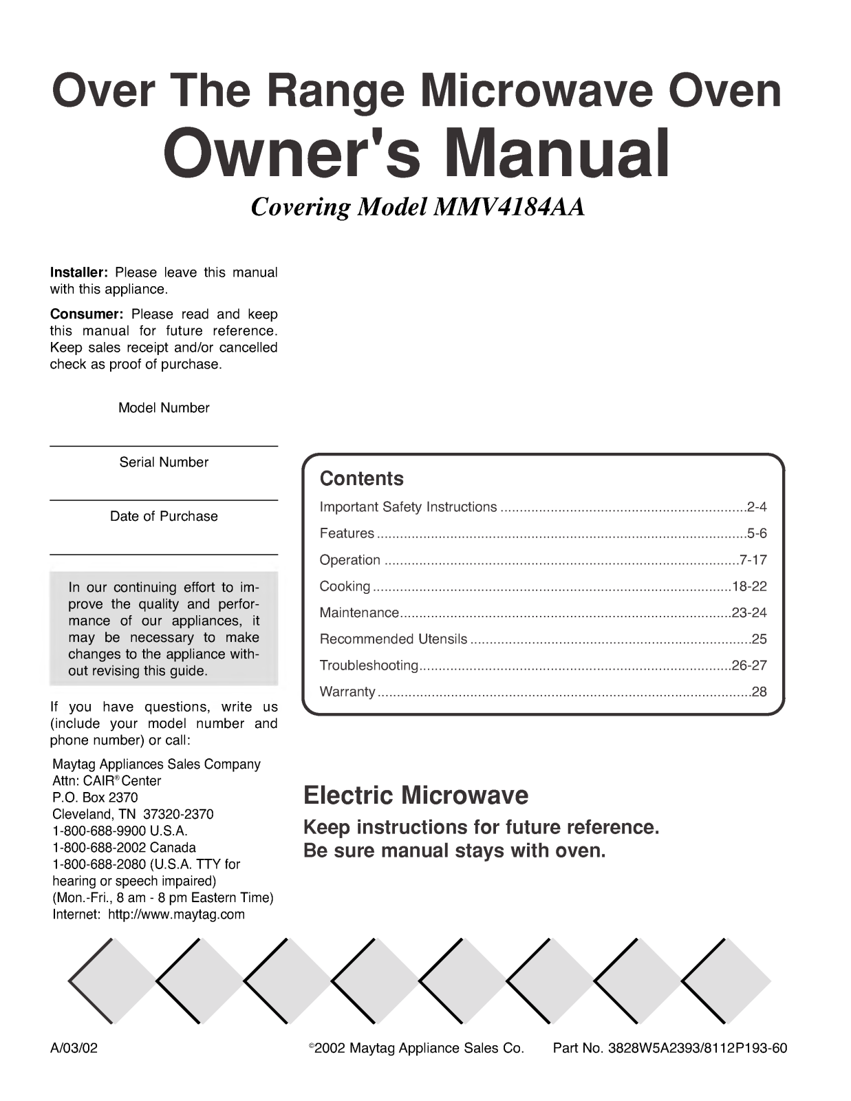 LG MMV4184AAW, MMV4184AAQ, MMV4184AAB User Manual