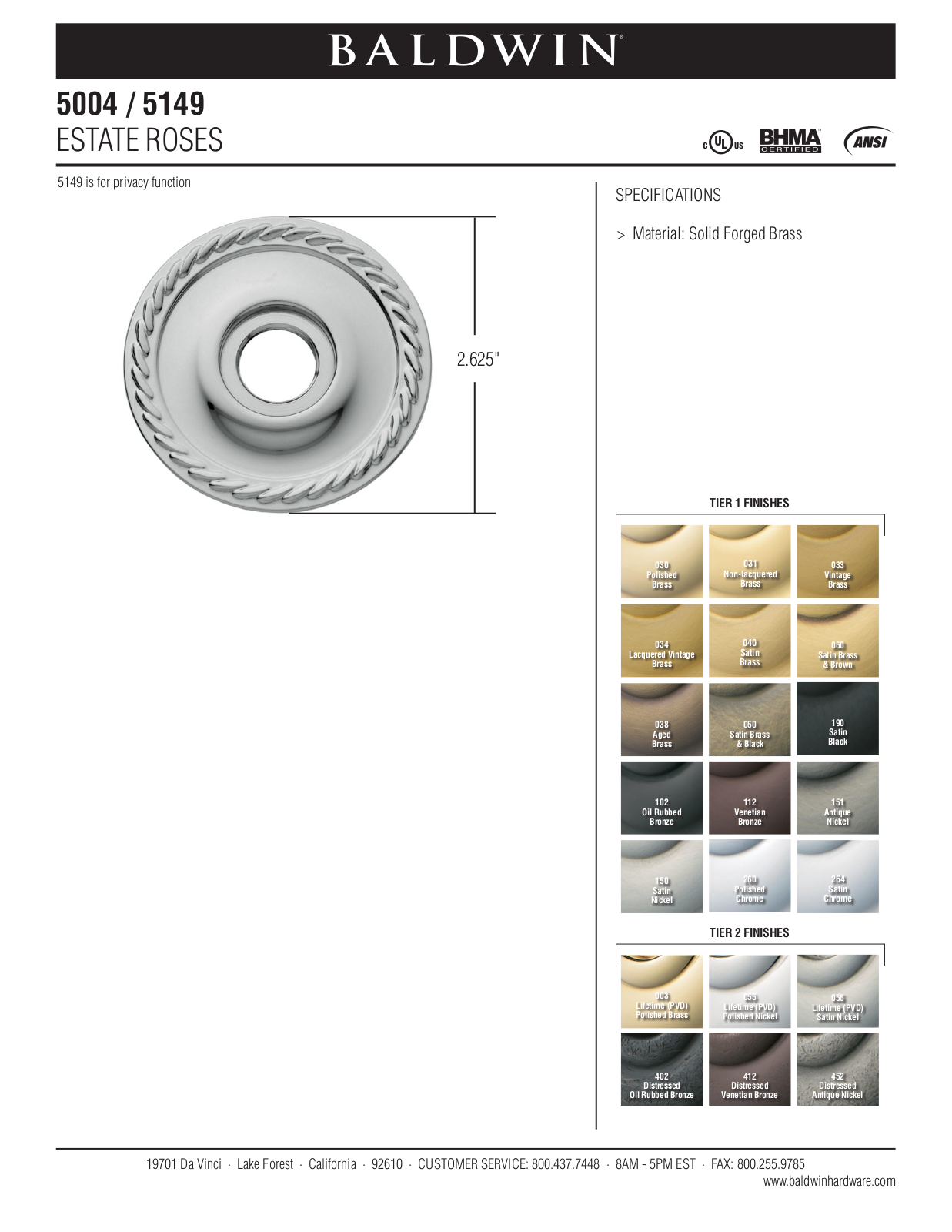 Baldwin 5004 Estate Rose User Manual