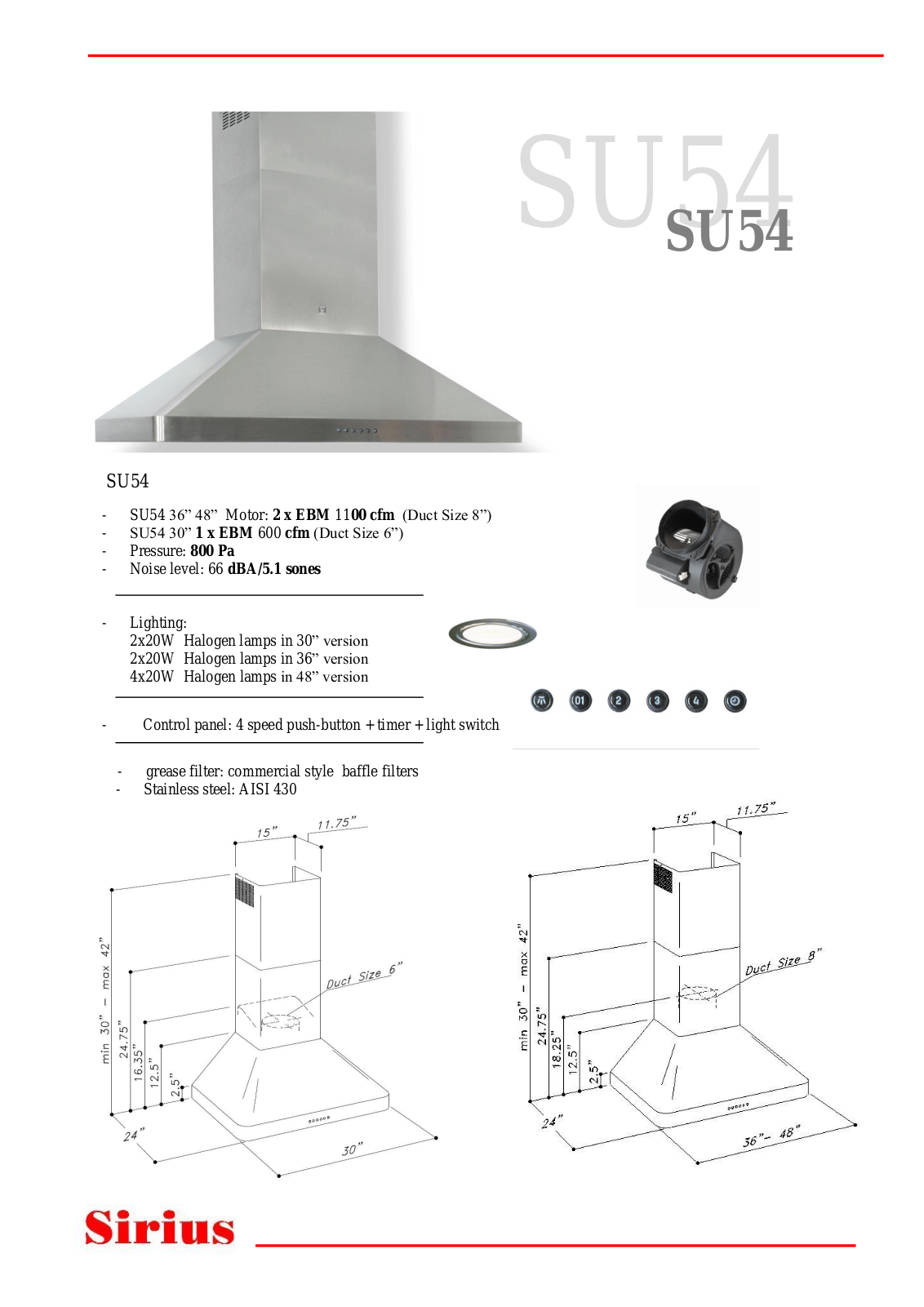 Sirius SU54 PRODUCT SPECIFICATIONS