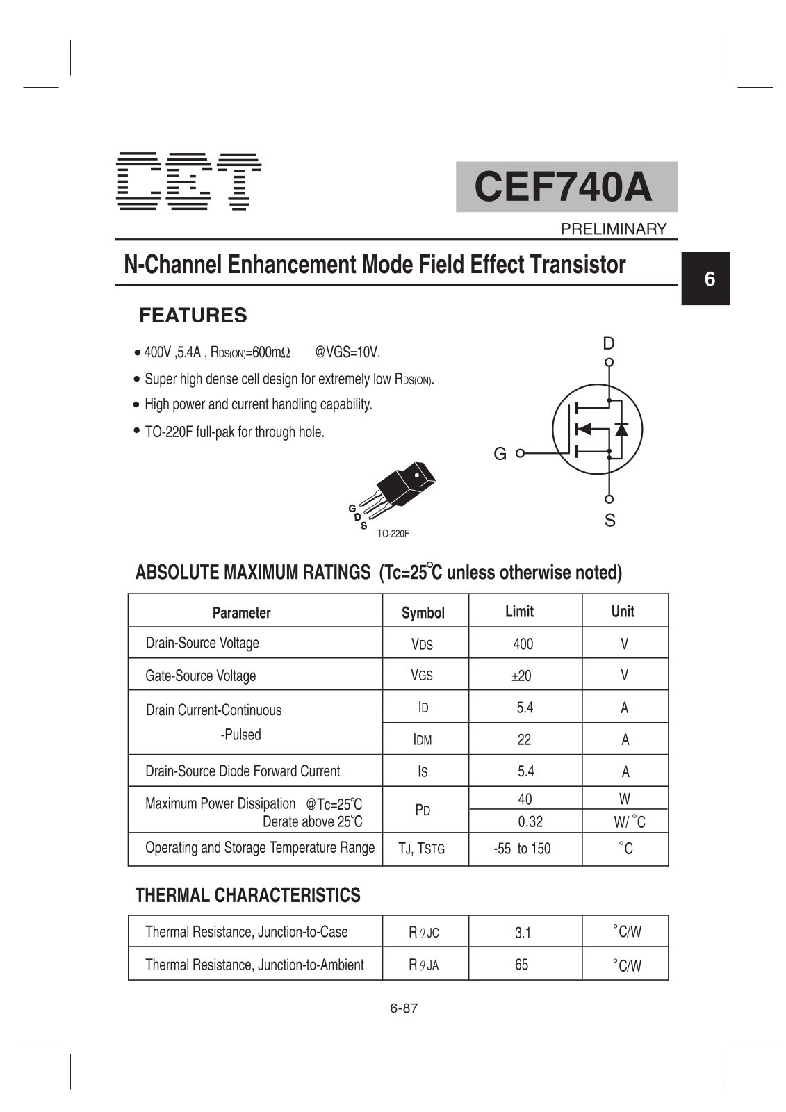 Datasheet CEF740A Datasheet (CET) - ManualMachine.com