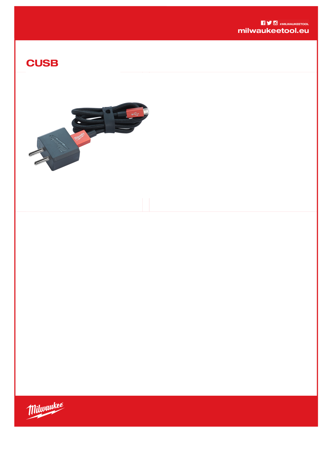 Milwaukee 4932459888, CUSB Specification - ManualMachine.com