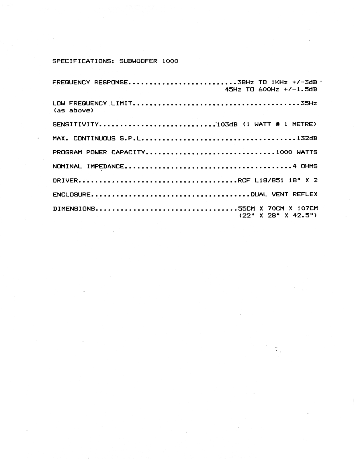 Yorkville Subwoofer 1000 Service Manual