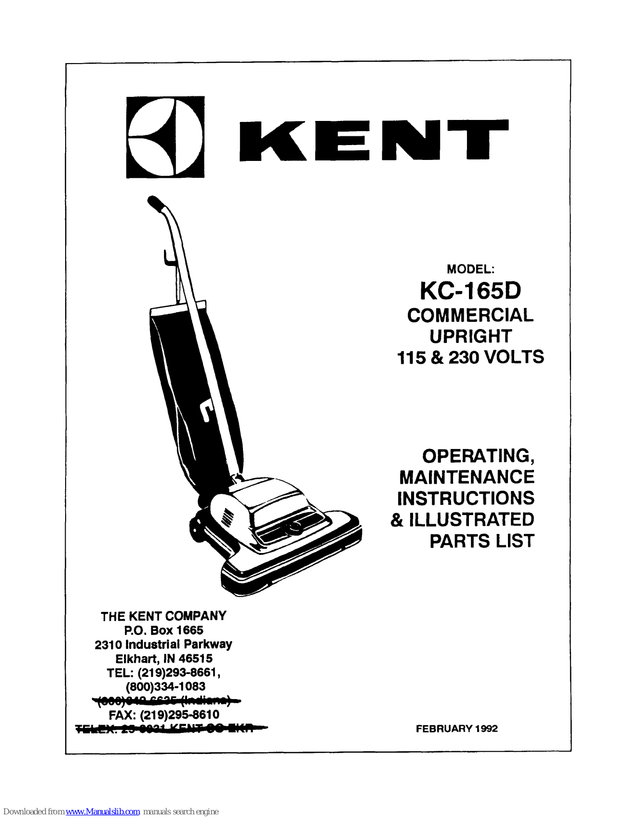 KENT KC-165D Operating, Maintenance Instructions & Illustrated Parts List - ManualMachine.com