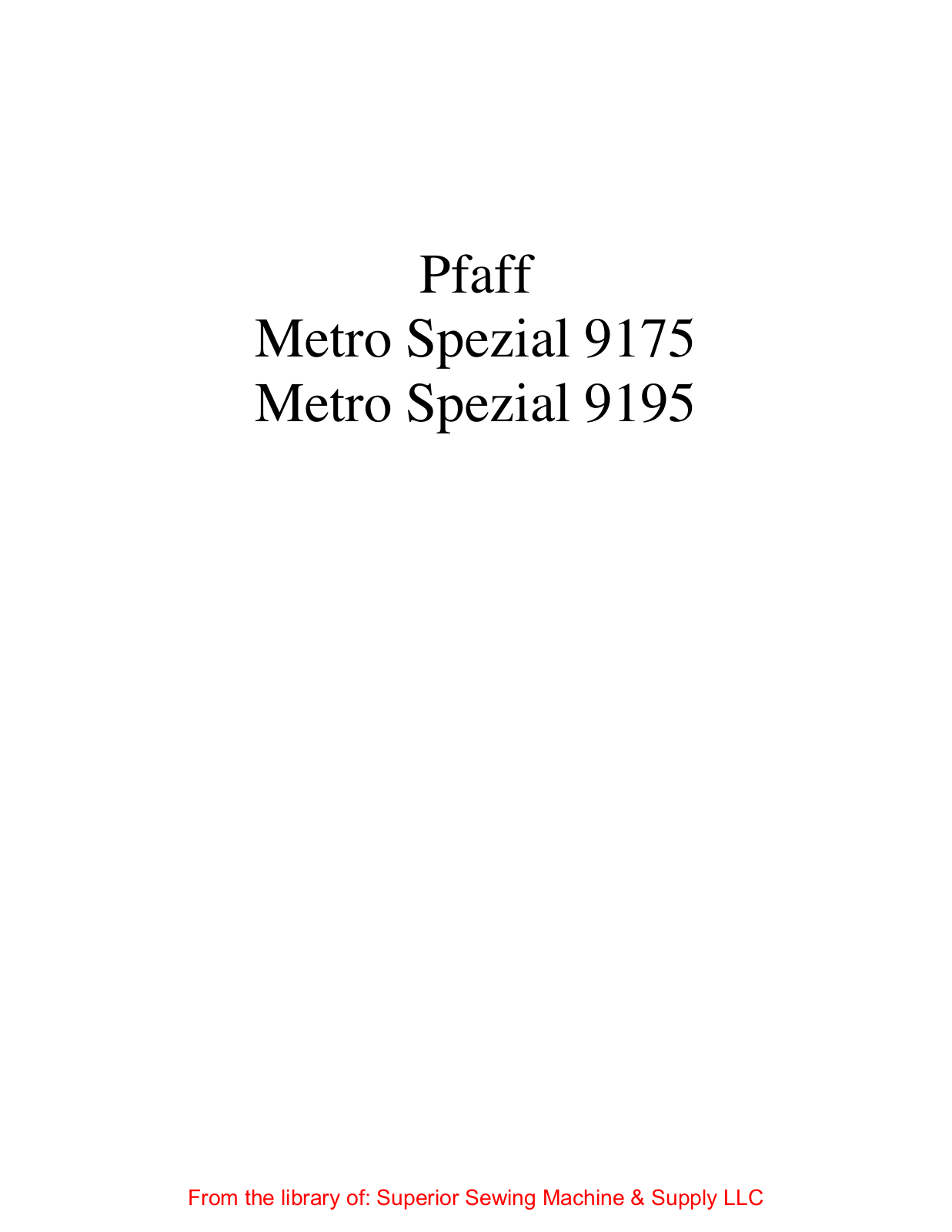 Mauser Metro Spezial 9175, Metro Spezial 9195 User Manual