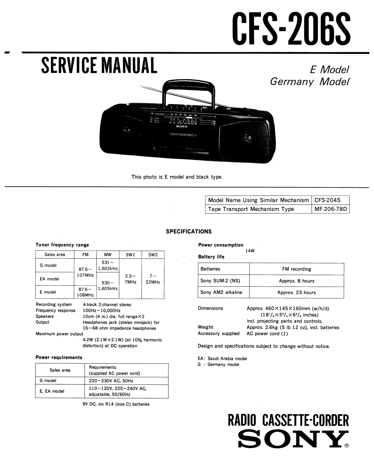 Sony CFS-20-GS, CFS-206-S Service manual