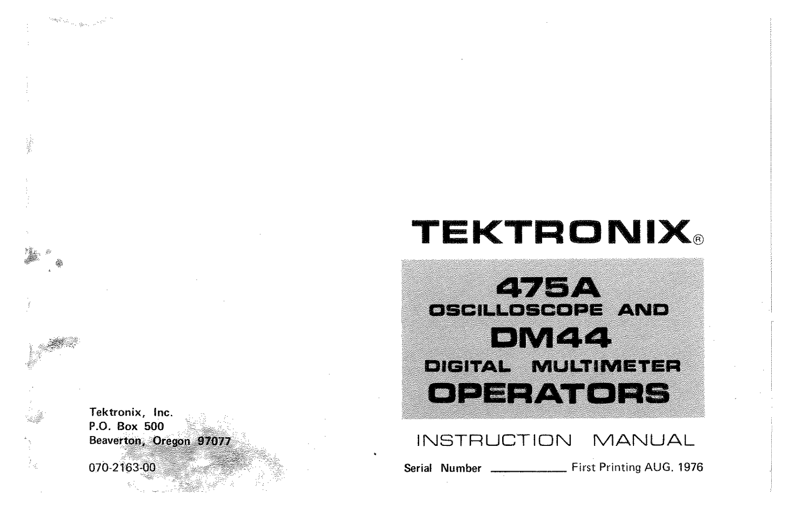 Tektronix 475A, DM44 User Manual