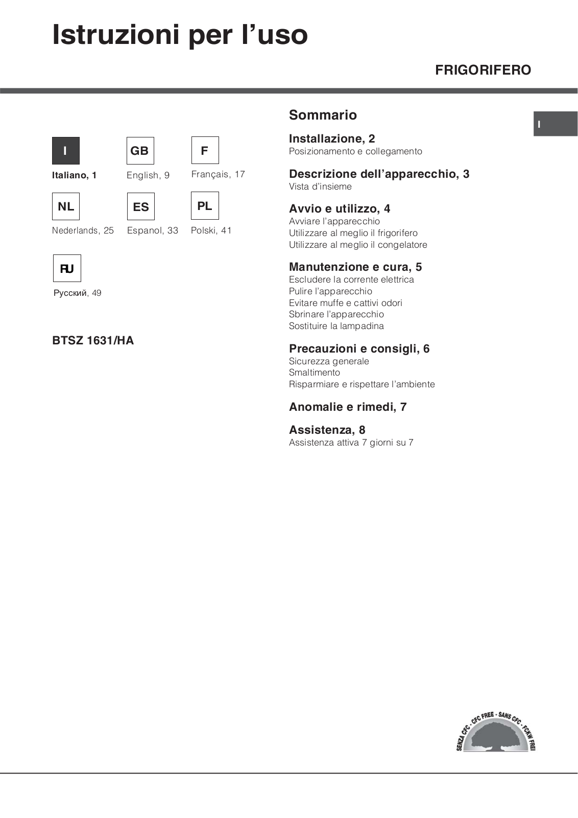 Hotpoint Ariston BTSZ 1631/HA User Manual