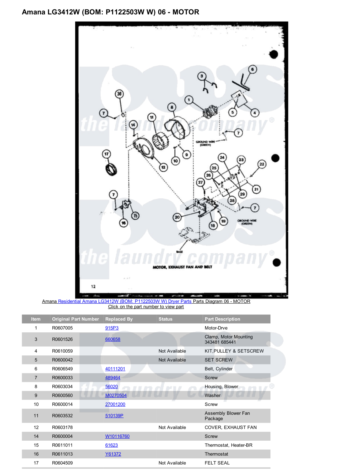 Amana LG3412W Parts Diagram