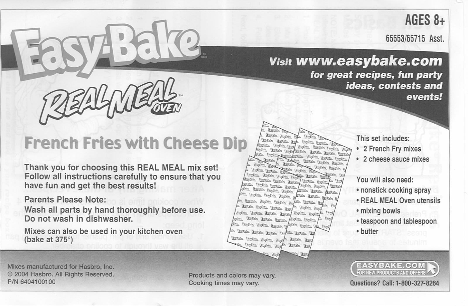 HASBRO EASY BAKE REAL MEAL OVEN FRIES WITH CHEESE DIP User Manual