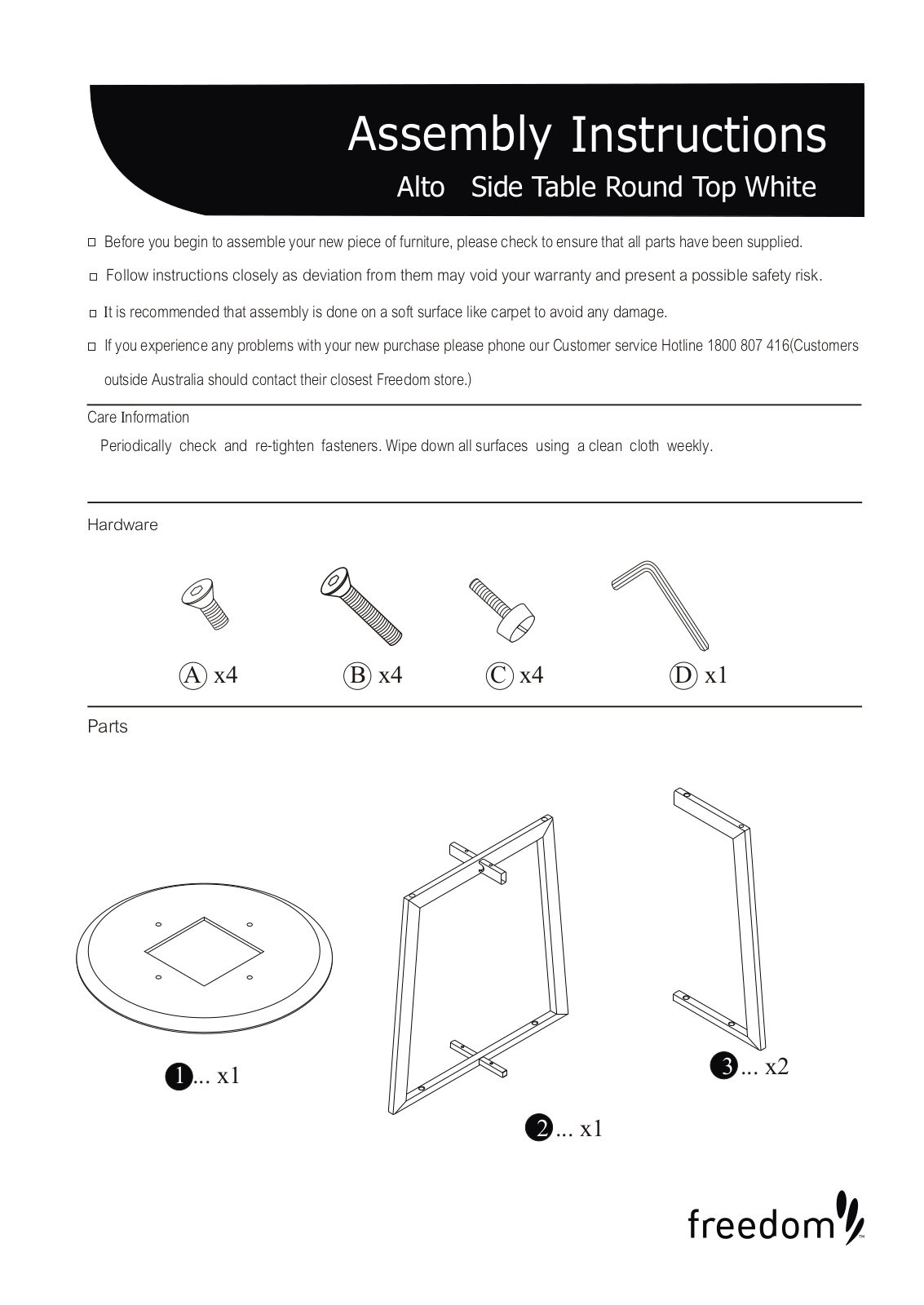 Freedom Alto Side Table Round Top Assembly Instruction