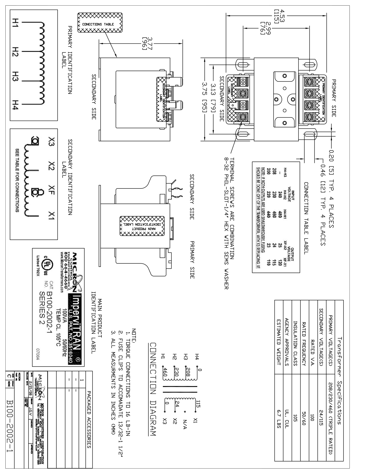 Micron Industries B100-2002-1 Specification Sheet