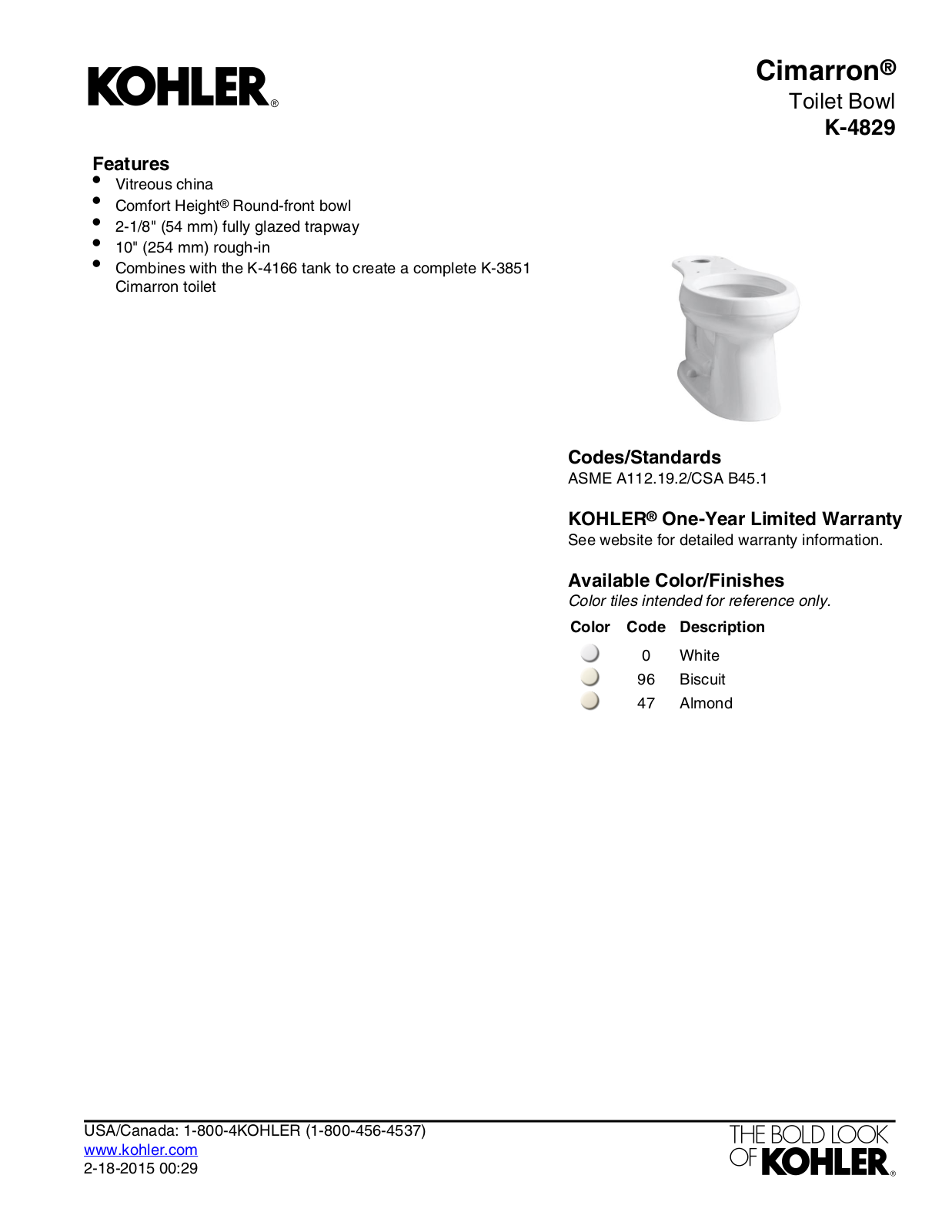 Kohler KOH20161 Specifications - ManualMachine.com