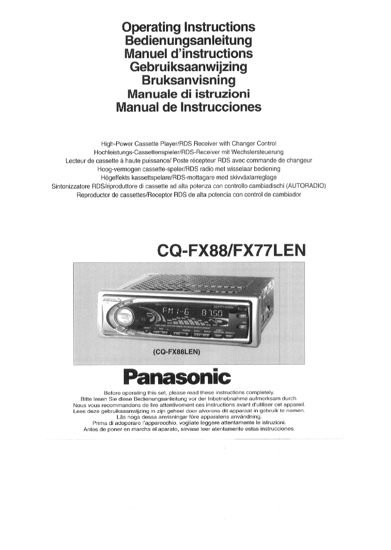 Panasonic CQ-FX77, CQ-FX88 User Manual