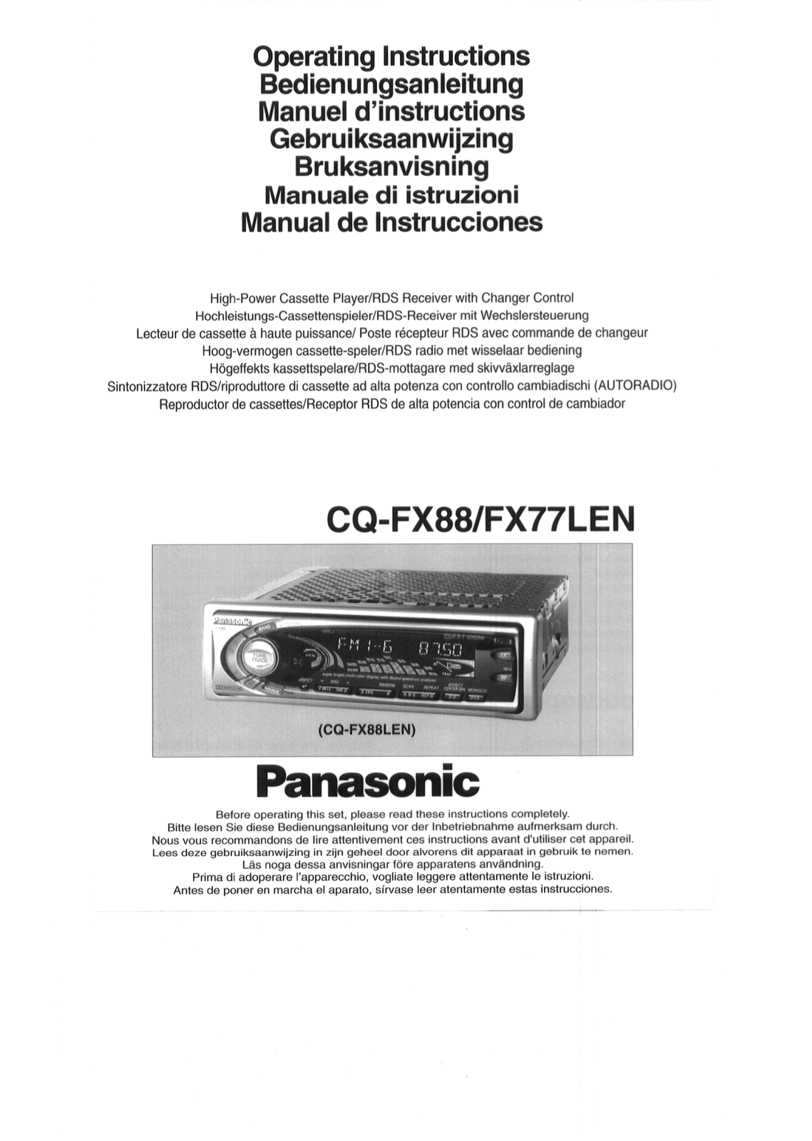 Panasonic CQ-FX77, CQ-FX88 User Manual