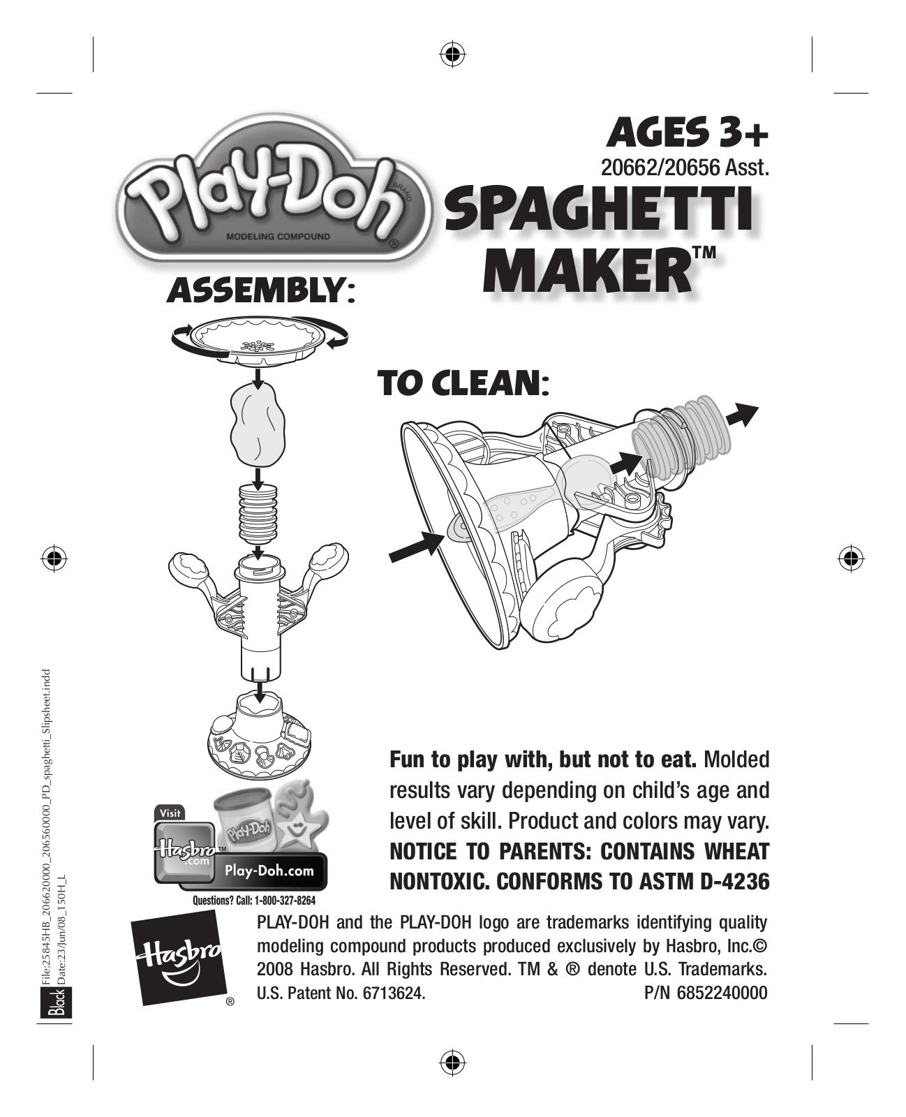 HASBRO Play Doh Spaghetti Maker User Manual