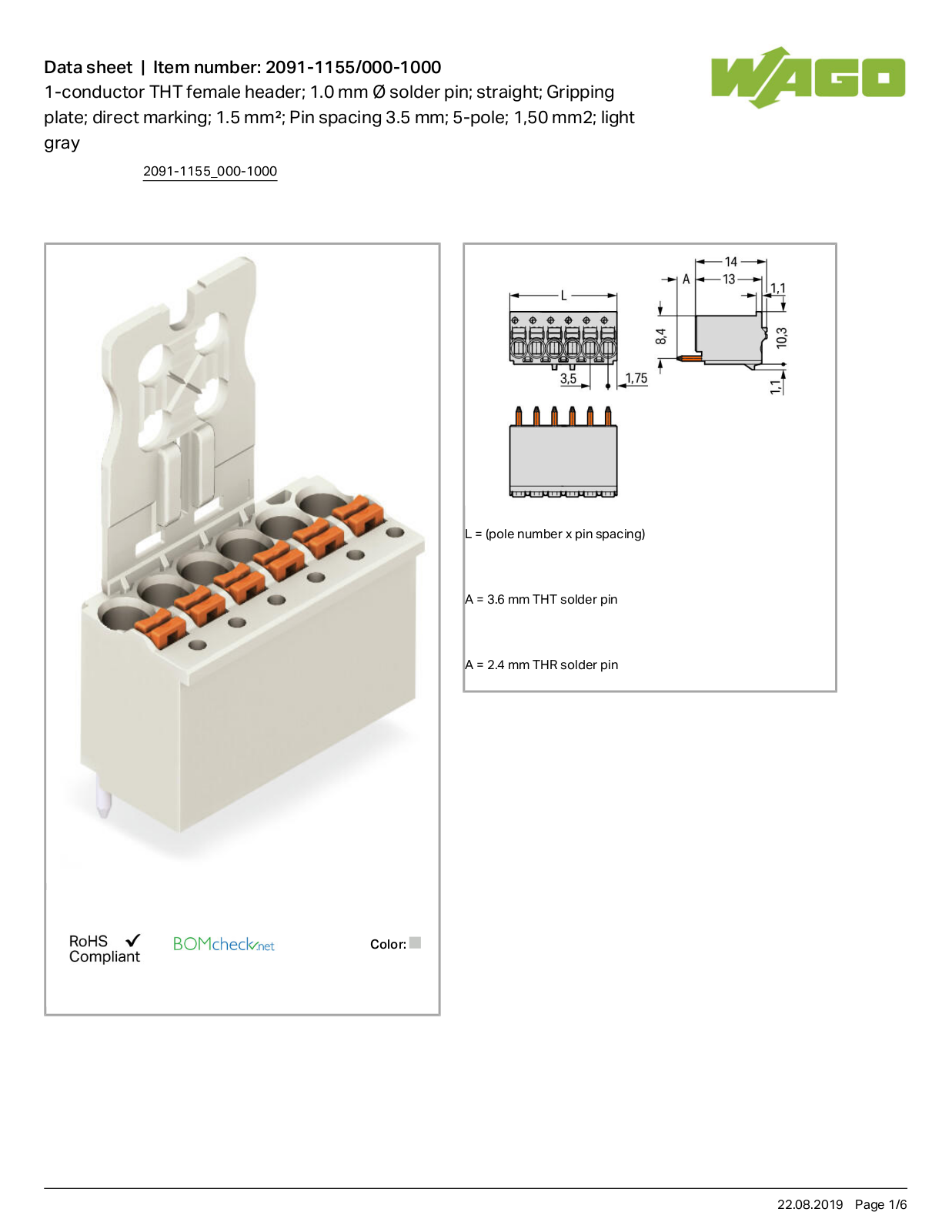 Wago 2091-1155/000-1000 Data Sheet