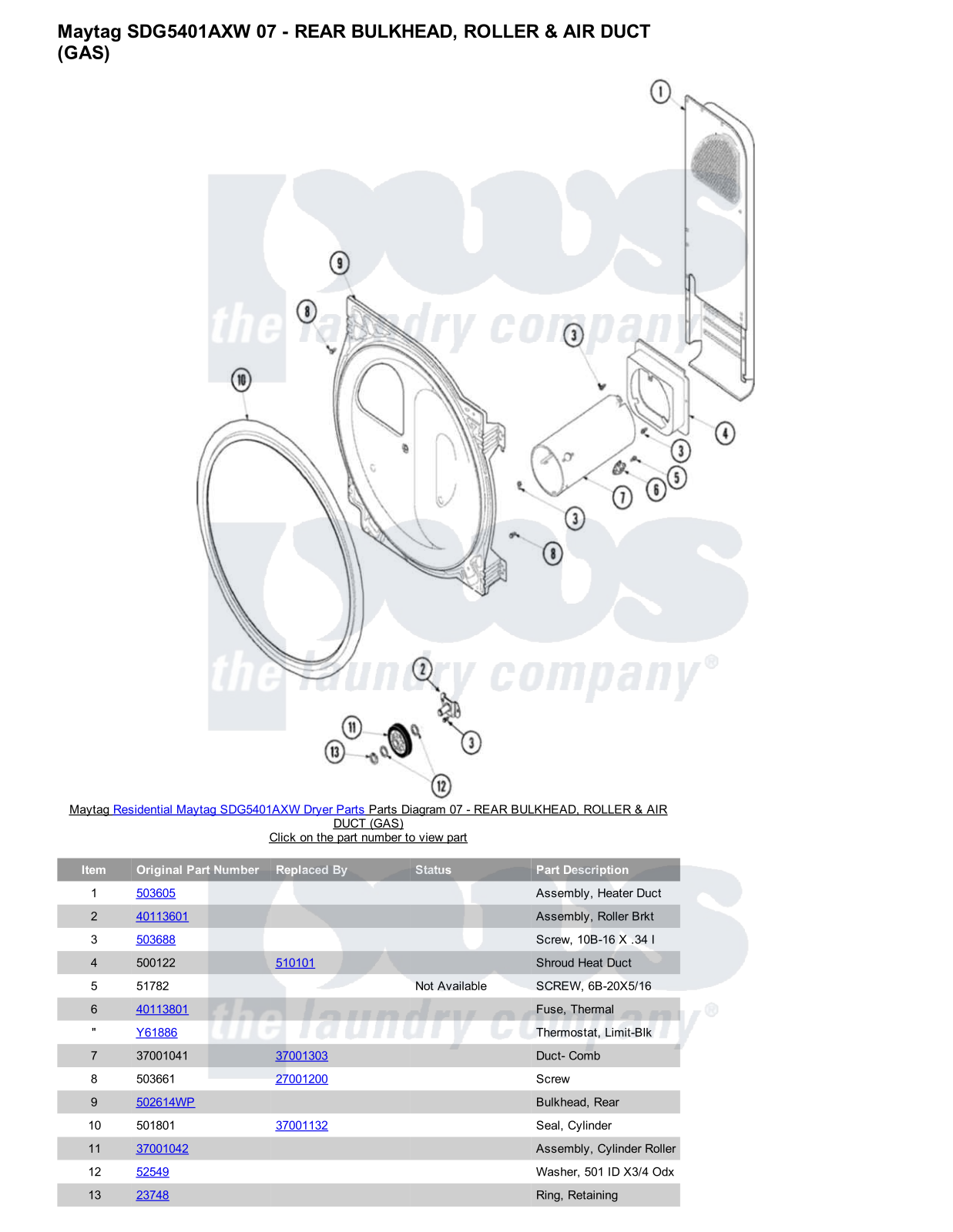 Maytag SDG5401AXW Parts Diagram