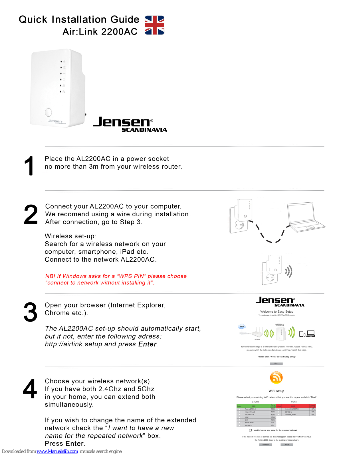 Jensen AL2200AC Quick Installation Manual