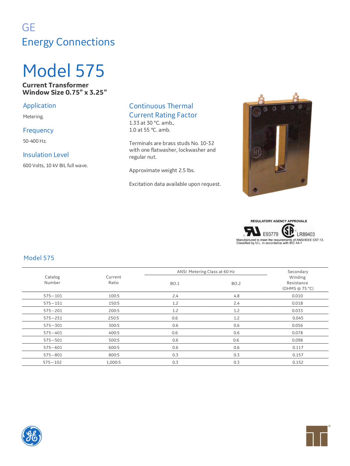 Instrument Transformer, Div of GE 575 Data Sheet