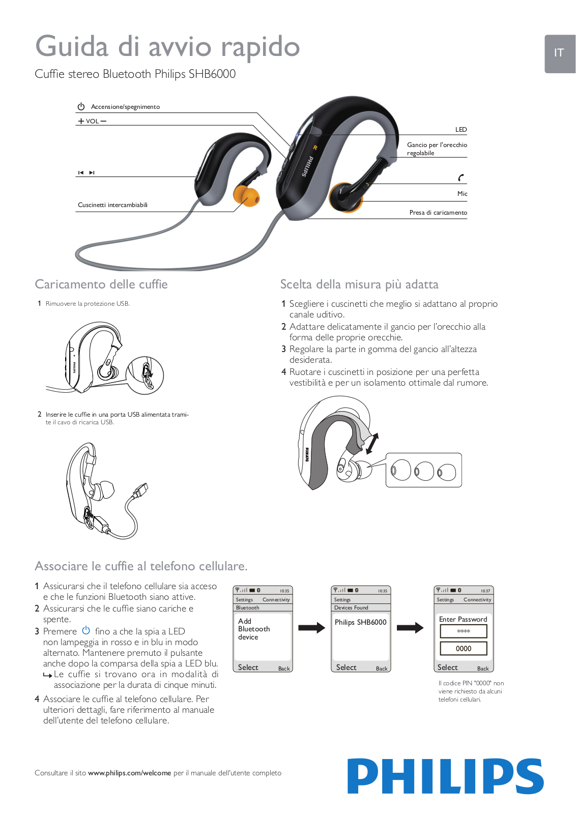 Philips SHB6000/28 Quick Start Guide