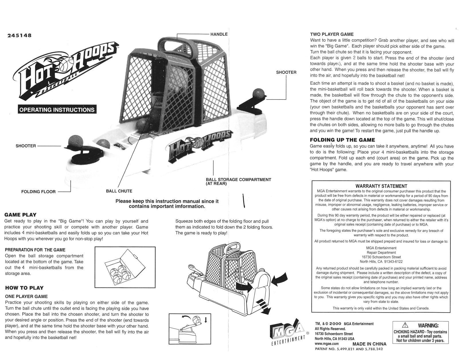 Mga Entertainment HOT HOOPS BASKETBALL User Manual