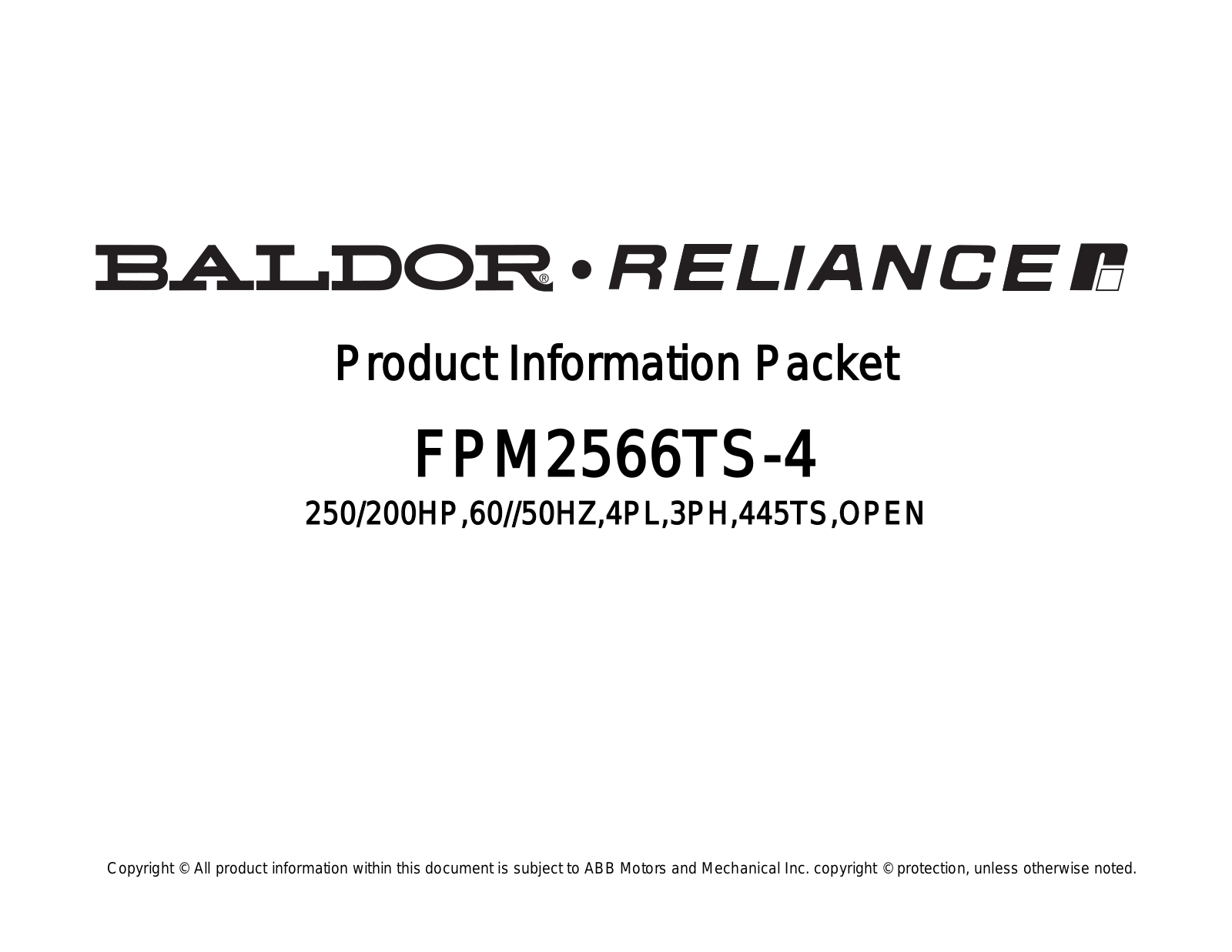 Baldor FPM2566TS-4 Product Information Sheet