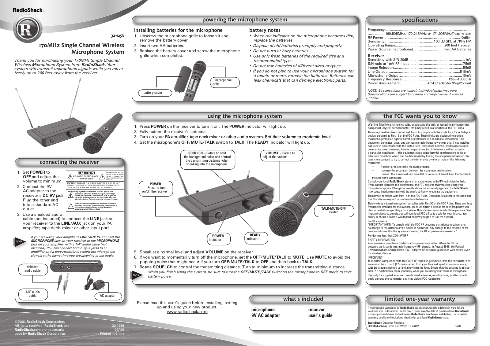 Radio Shack 3201258AR, 3201258R, 3201258AT User Manual