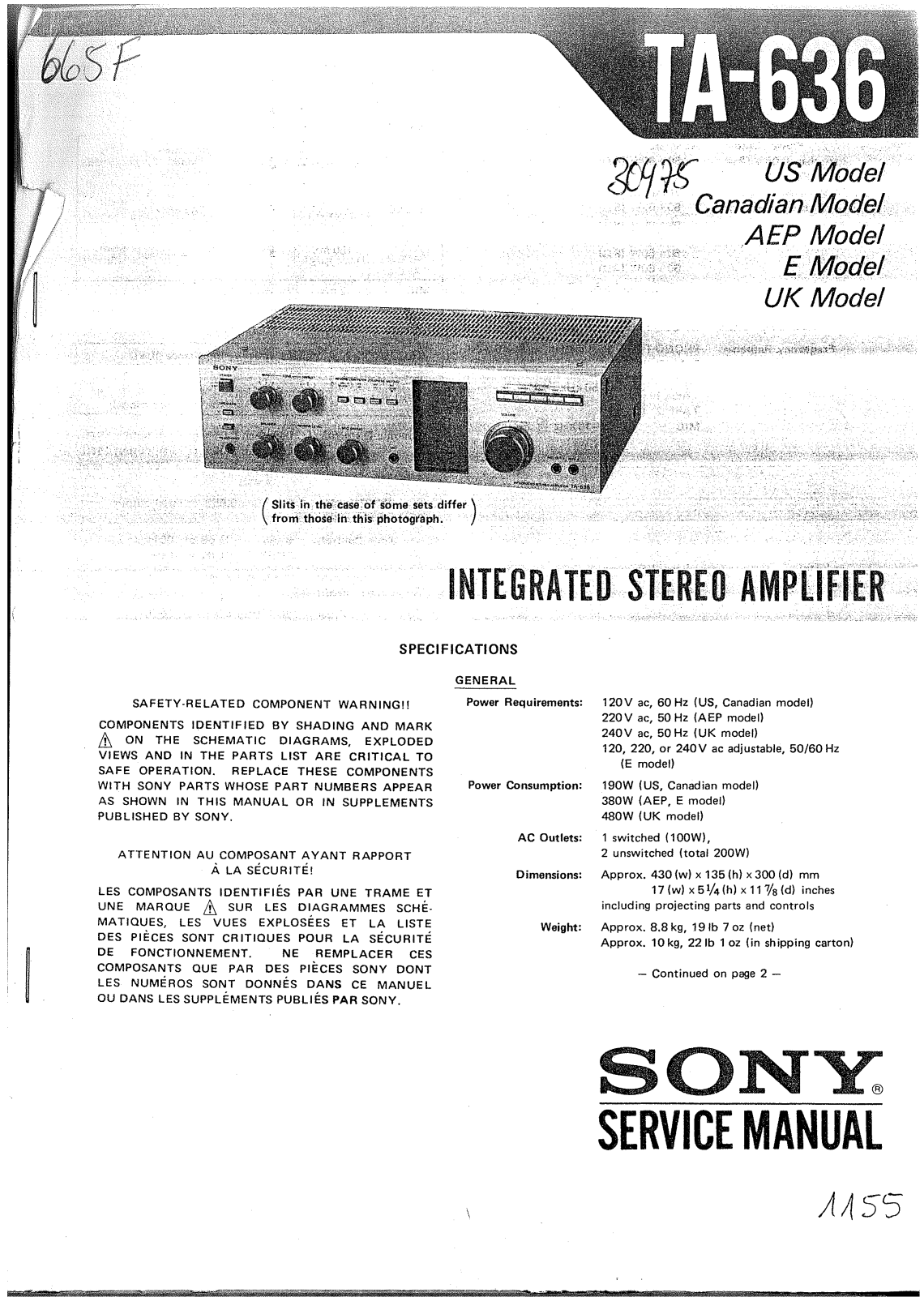 Sony TA-636 Service manual