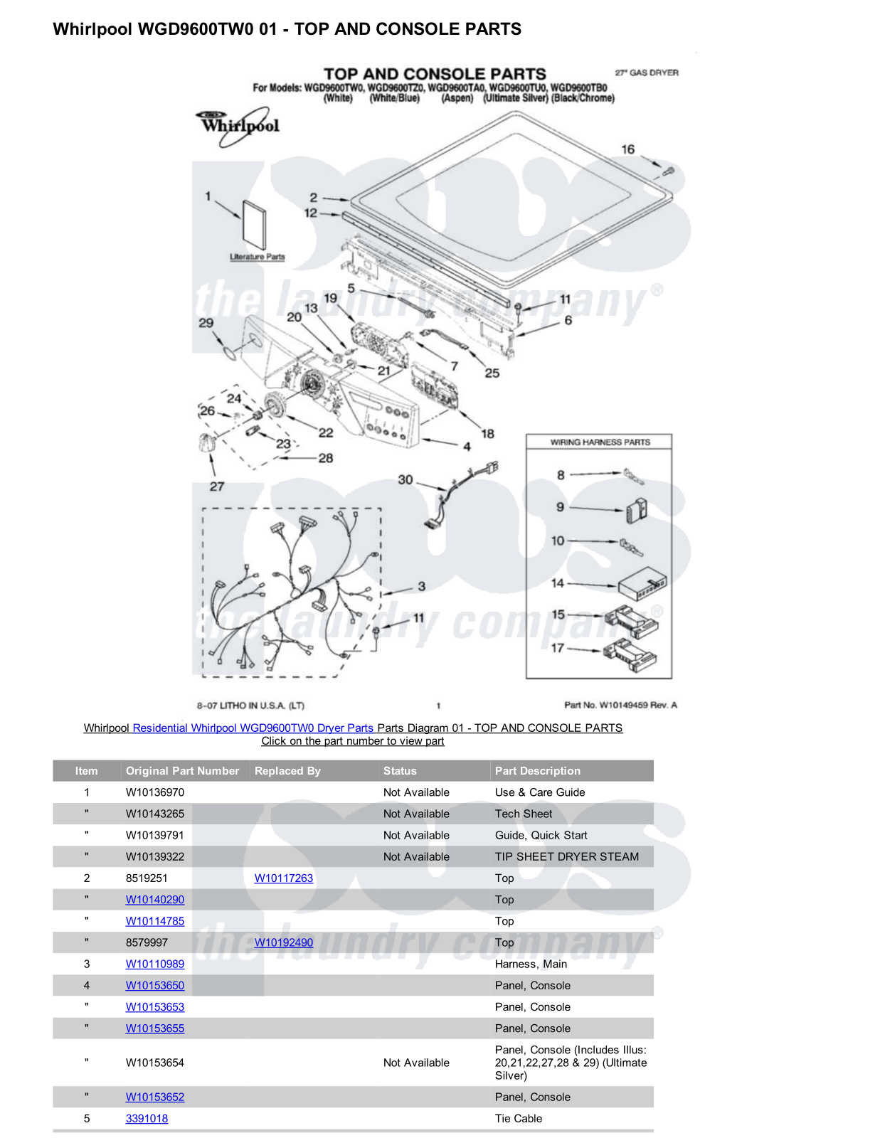 Whirlpool WGD9600TW0 Parts Diagram