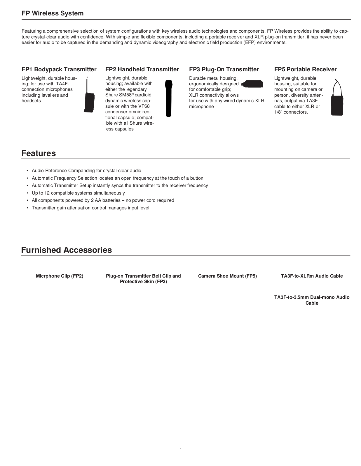 Shure orporated FP3A, FP3M, FP3L, FP3B, FP3C Users manual