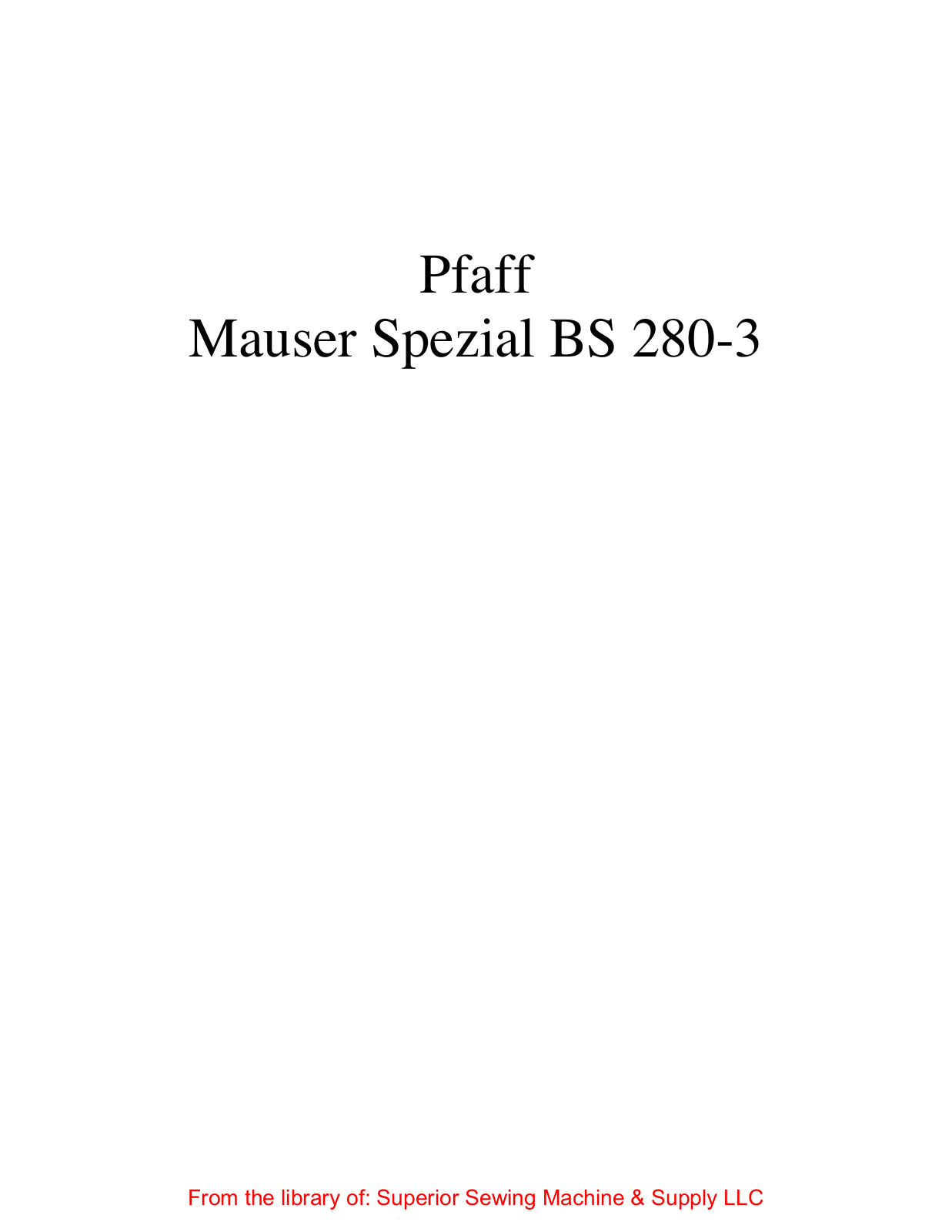 Mauser Spezial BS 280-3 User Manual