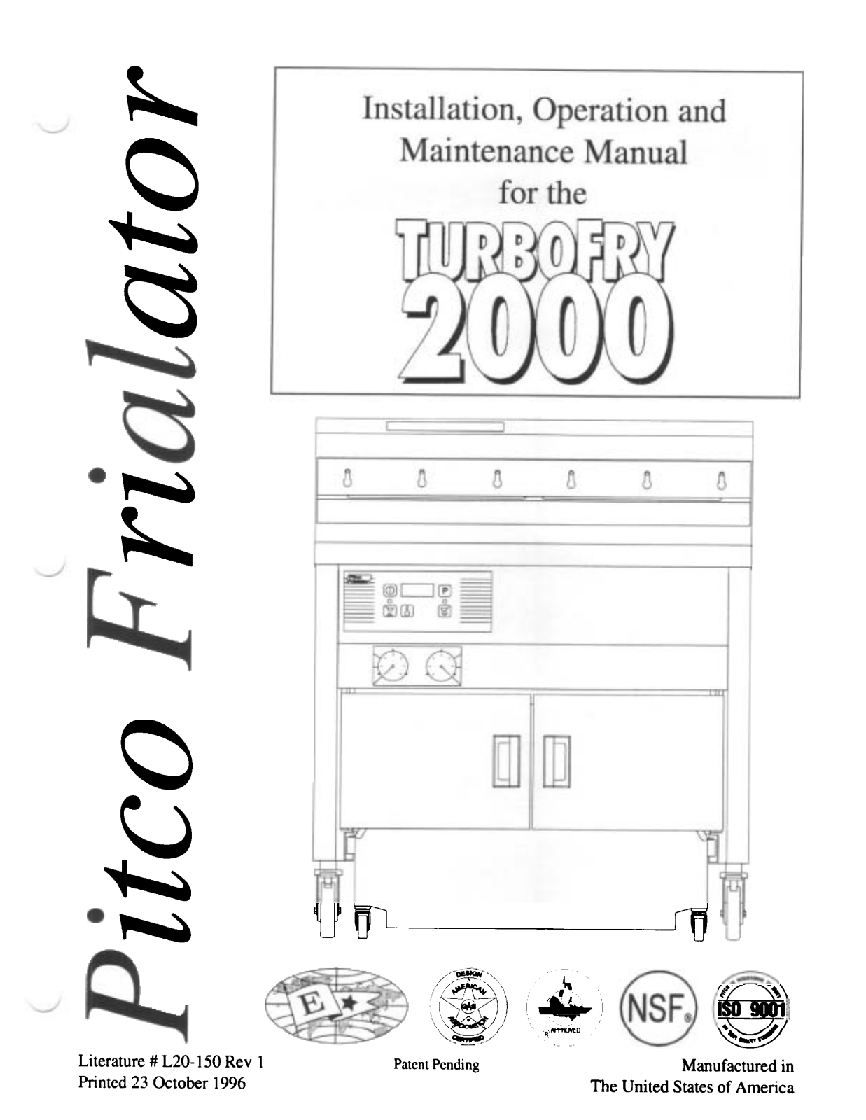 Pitco Frialator TURBOFRY2000 Operation Manual