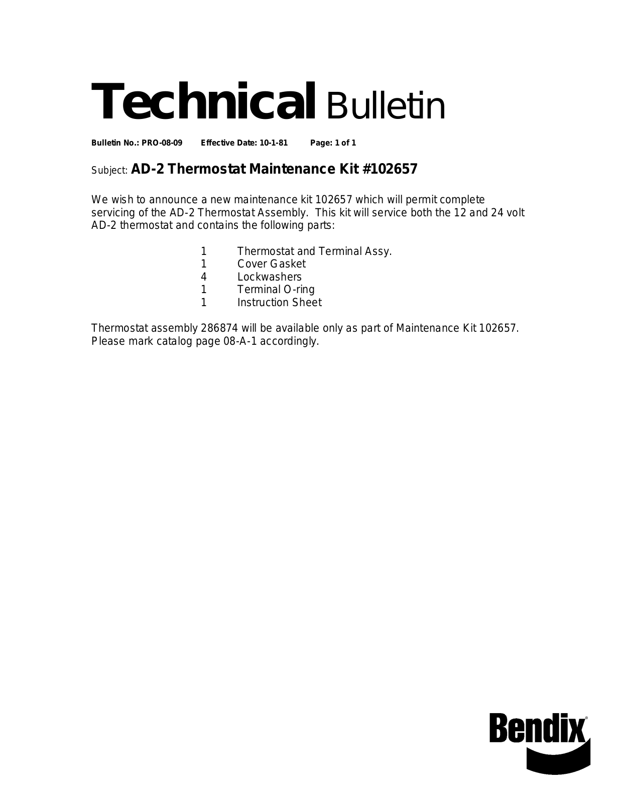 BENDIX TCH-008-009 User Manual