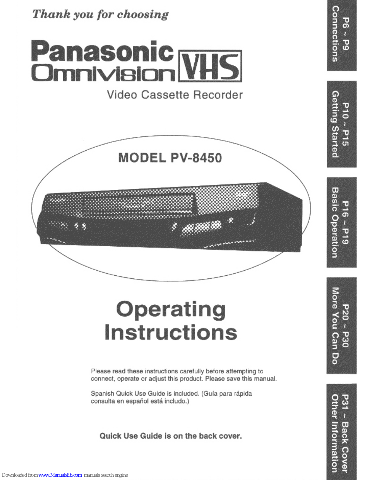 Panasonic Omnivision PV-8450 Operating Instructions Manual