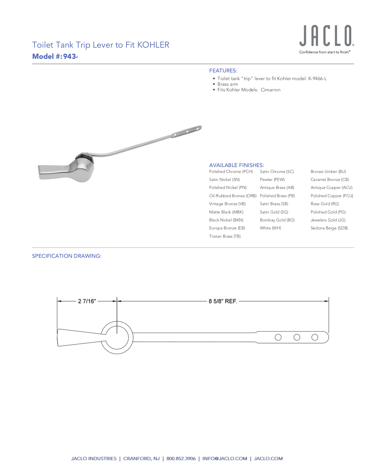 Jaclo 943 User Manual