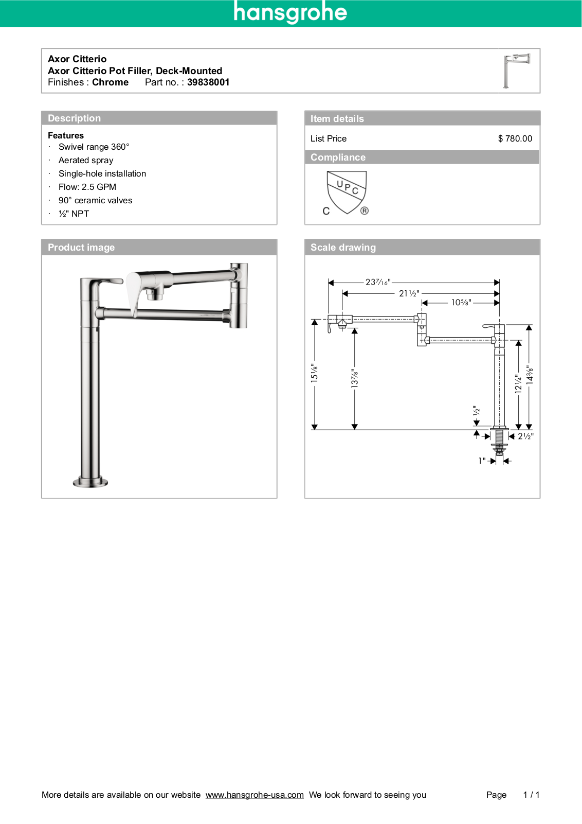 Axor HAN3064 Specifications - ManualMachine.com